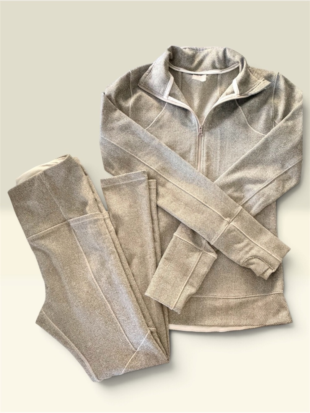 CALIA by Carrie Underwood Taupe Herringbone Quarter Utility Jacket & Leggings.